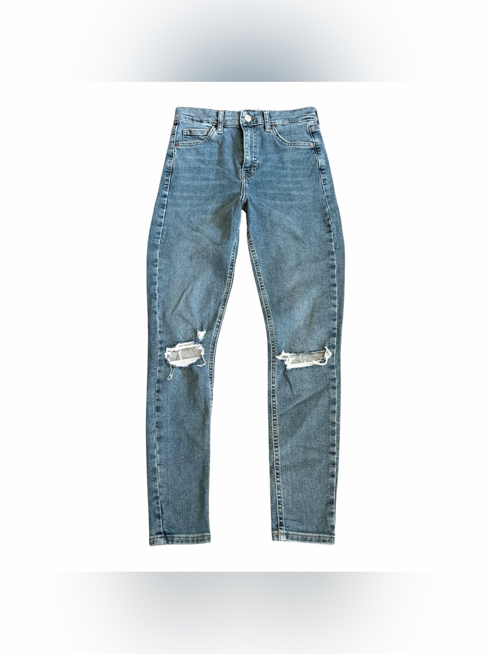 Topshop Women’s Jamie High Rise Skinny Jeans Sz 28 Distressed Light Blue Denim